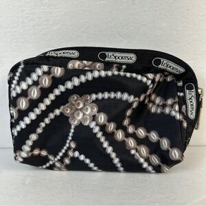 LeSportsac Black and White Pearl Design Cosmetic Case